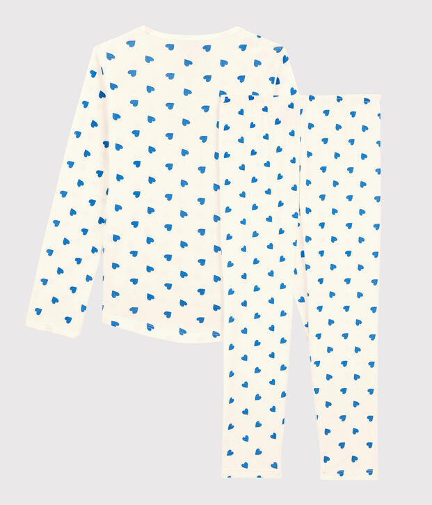 Girls' Blue Heart Patterned Cotton Pyjamas white/blue