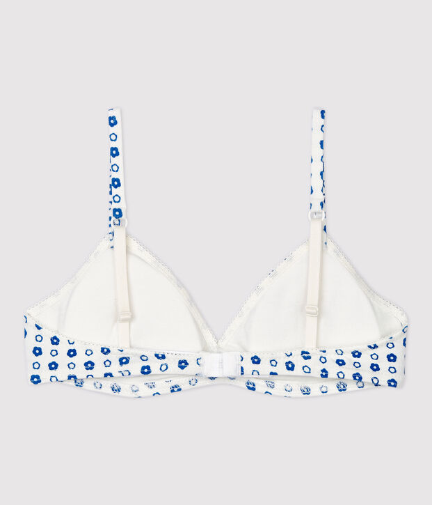 Girls' Graphic Floral Print Pattern Organic Cotton and Elastane Padded Bra white/blue