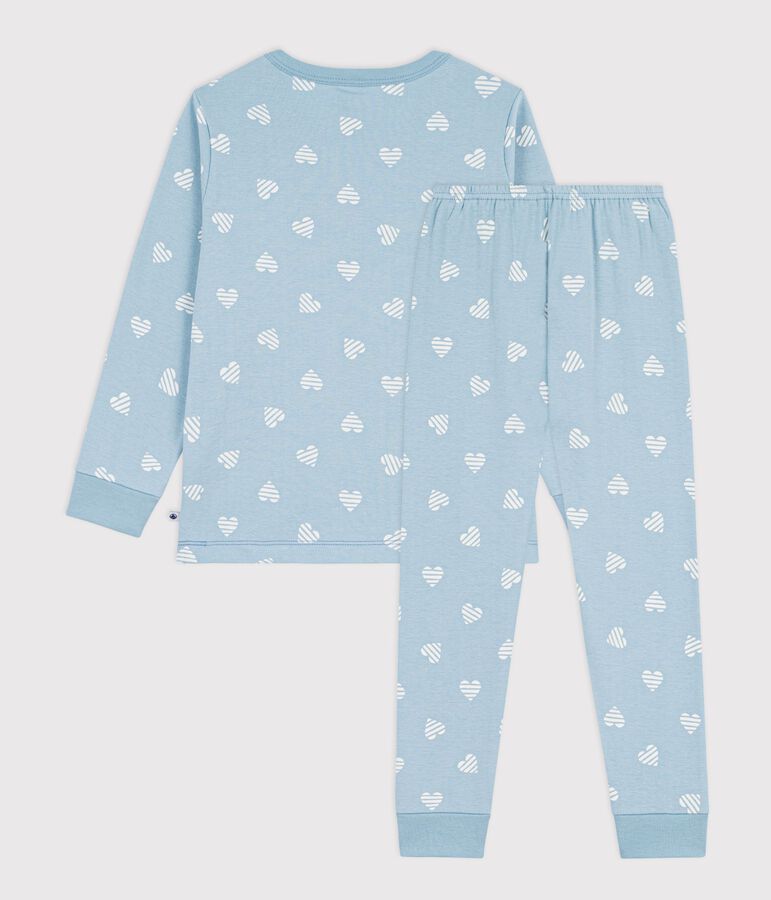 Children's heart print cotton pyjamas green/white