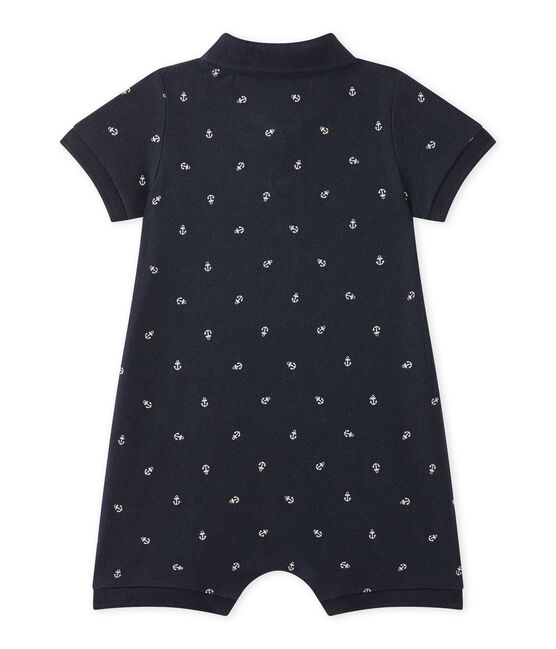 Baby boy's print romper with polo collar SMOKING blue/FETA white