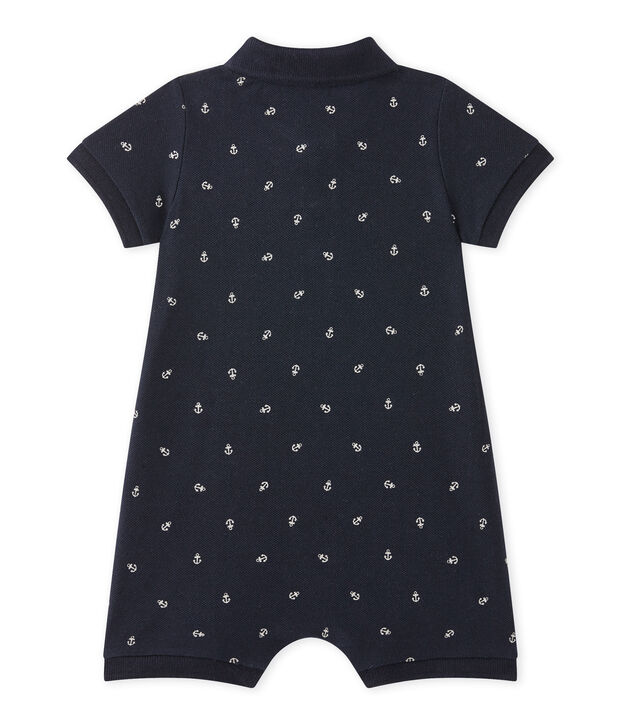 Baby boy's print romper with polo collar blue/beige