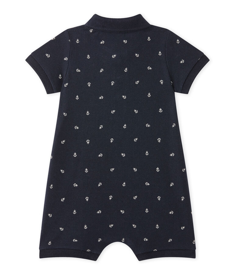 Baby boy's print romper with polo collar blue/beige