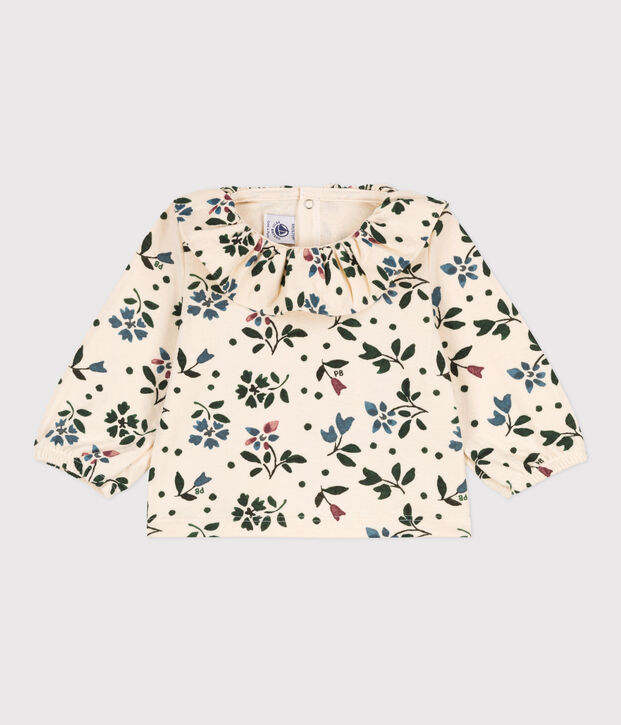 Babies' Long-Sleeved Patterned Cotton Gauze Blouse Ecru/multicolor