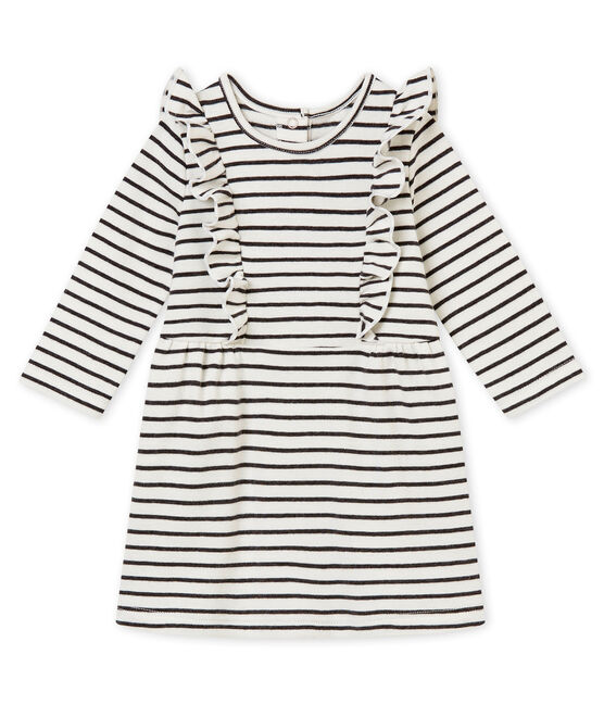 Baby girl's sailor stripe dress MARSHMALLOW white/CITY black