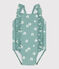 Babies' one-piece swimsuit with frills and a floral print. PAUL blue/MARSHMALLOW white