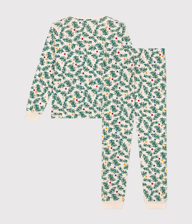 Women's Christmas tree print cotton pyjamas Ecru/multicolor