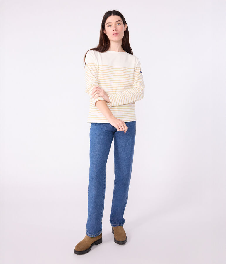 Women's cotton Breton T-shirt top Ecru/beige
