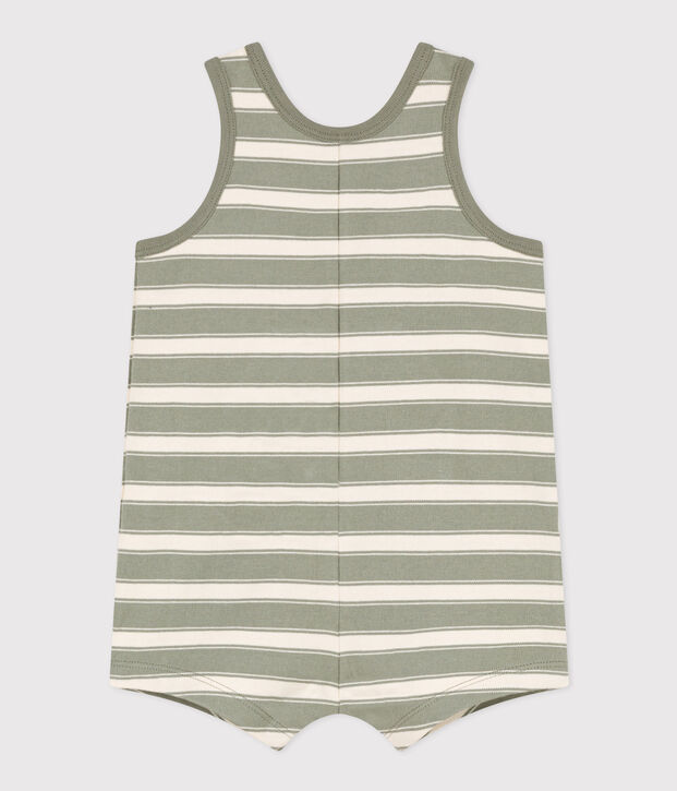 Babies' Sleeveless Thick Striped Jersey Playsuit green/ecru