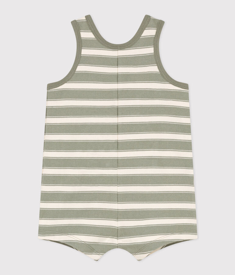 Babies' Sleeveless Thick Striped Jersey Playsuit green/ecru