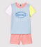 Girls' Colourful Pinstriped Cotton Short Pyjamas JASMIN blue/MULTICO white