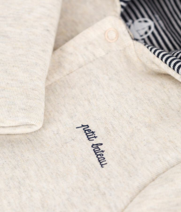 Babies' plain padded jumpsuit with a hood and feet beige