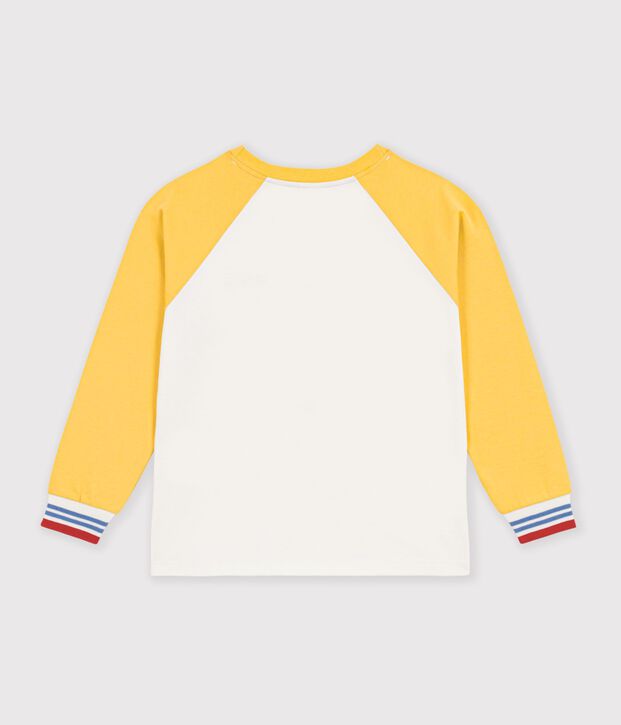 Children's long-sleeved colourblock cotton T-shirt Ecru/multicolor