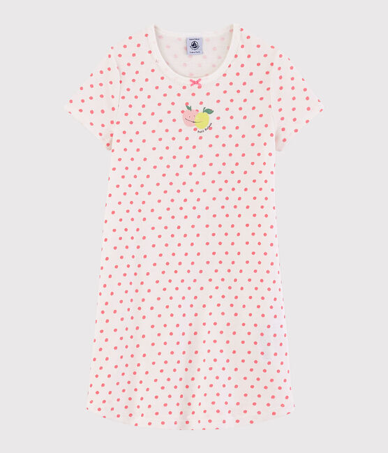 Girls' Pink Spotty Fine Cotton Nightdress MARSHMALLOW white/GRETEL pink