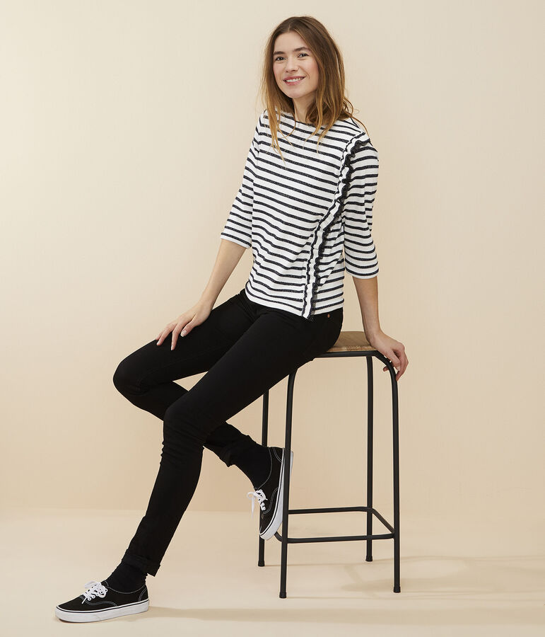 Women's shiny Breton Top white/SMOKING ARGENT BRILLANT