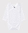 Newborn baby girls' long-sleeved printed bodysuit ECUME white/MEDIEVAL blue