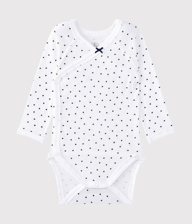 Newborn baby girls' long-sleeved printed bodysuit white/blue