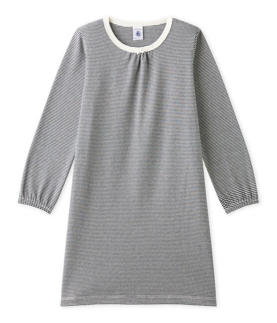 Chemise de nuit fille en milleraies SMOKING blue/COQUILLE beige