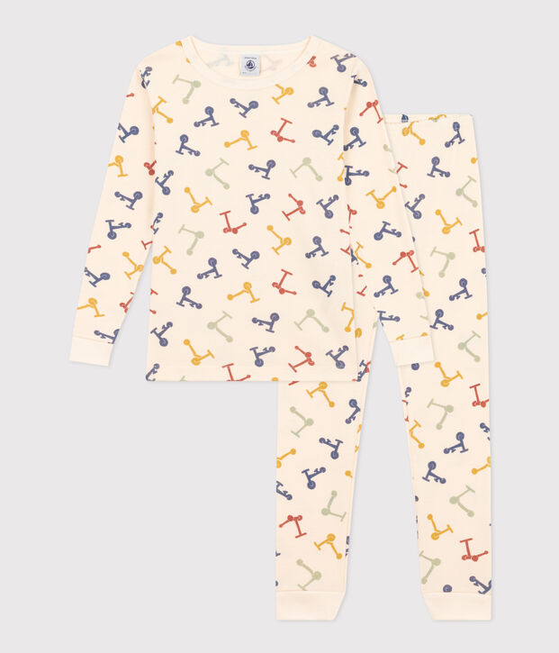 Children's Scooter Print Fitted Cotton Pyjamas Ecru/multicolor