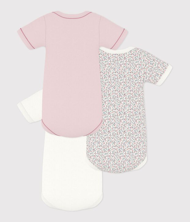 Pack of short-sleeved flower print cotton bodies for babies multicolor