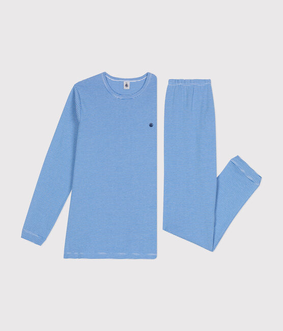 Junior Stripy Cotton Pyjamas DELPHINIUM /MARSHMALLOW