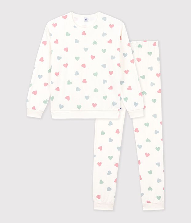Women's cotton terry pyjamas printed with hearts Ecru/multicolor