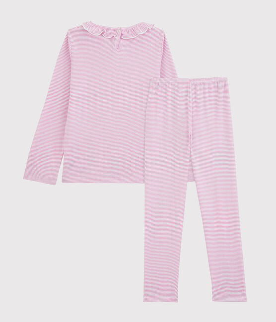 Girls' Cotton and Lyocell Stripy Pyjamas BOHEME pink/MARSHMALLOW white