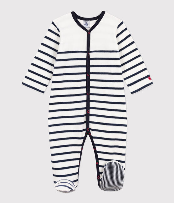 Striped Velour Sleepsuit MARSHMALLOW white/SMOKING blue