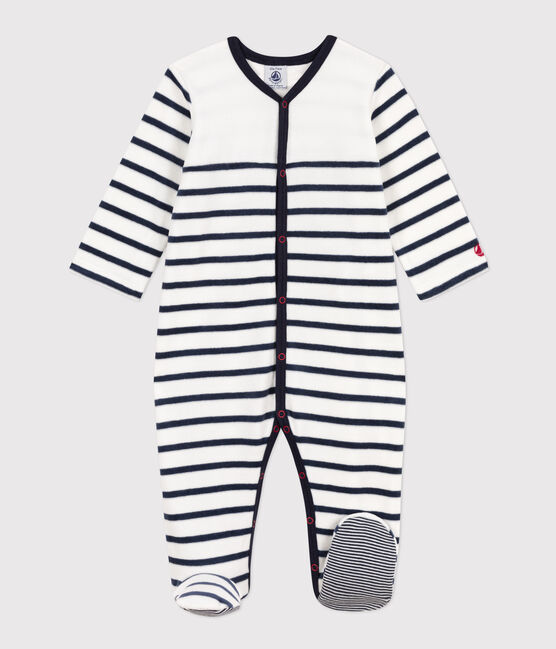 Striped Velour Sleepsuit MARSHMALLOW white/SMOKING blue