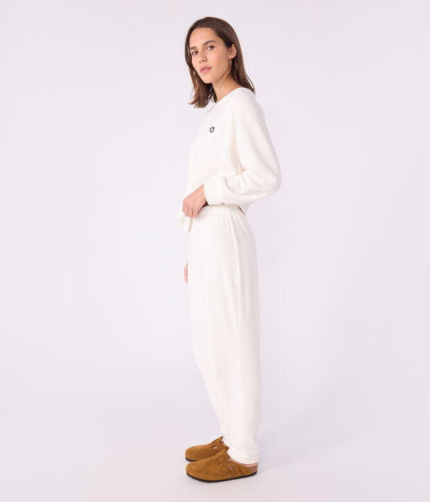 Women's plain cotton terry pyjamas MILK