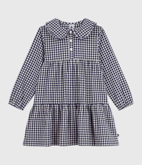 Children's long-sleeved checked flannel dress SOIR blue/MILK