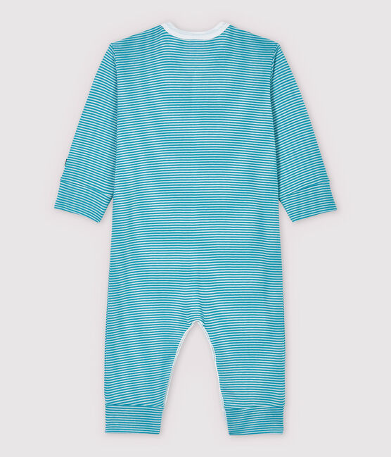 Stripy Cotton and Lyocell Sleepsuit MIROIR blue/MARSHMALLOW white
