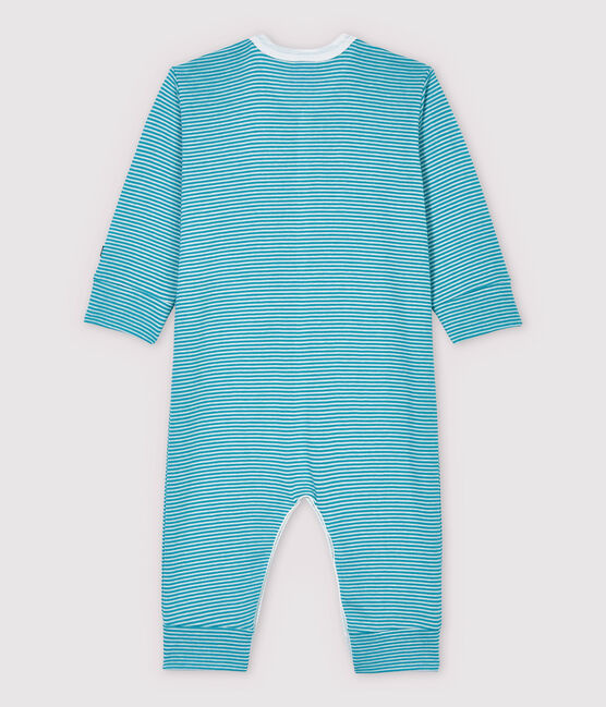 Stripy Cotton and Lyocell Sleepsuit MIROIR blue/MARSHMALLOW white
