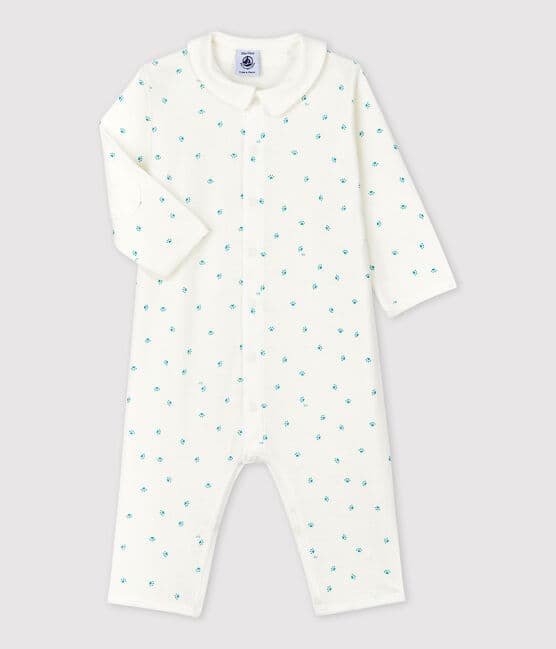 Babies' Footless Paw Print Cotton Sleepsuit MARSHMALLOW white/MISTIGRI white