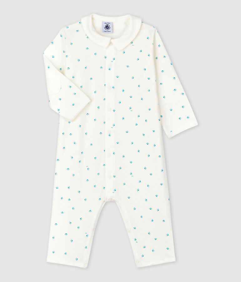 Babies' Footless Paw Print Cotton Sleepsuit white/grey