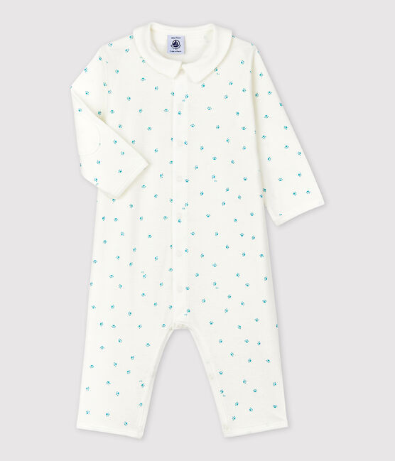 Babies' Footless Paw Print Cotton Sleepsuit MARSHMALLOW white/MISTIGRI white