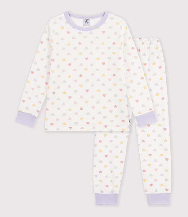 Children's velour pyjamas with hearts white/multicolor