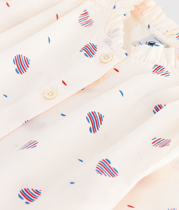 Children's long-sleeved heart-pattern cotton blouse Ecru/multicolor