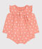Newborn babies' two-piece sun print cotton set ABRICOT orange/MARSHMALLOW