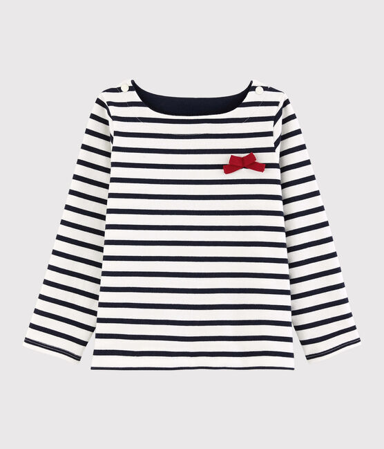 Girls' Jersey Breton Top MARSHMALLOW white/SMOKING blue