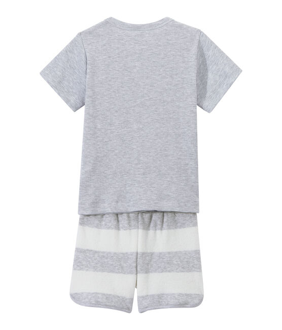 Boy's two-fabric shortie pyjamas POUSSIERE grey/LAIT white