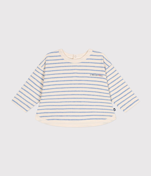 Babies' long-sleeved tube it T-shirt Ecru/blue