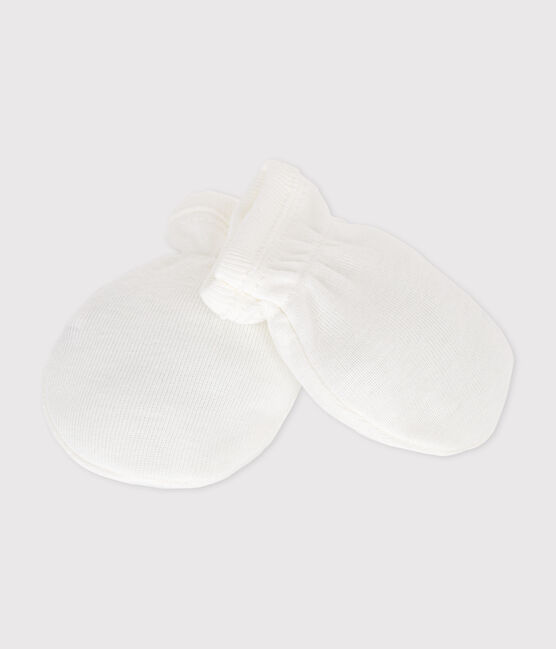 Babies' mittens in plain cotton MARSHMALLOW white