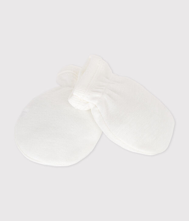 Babies' mittens in plain cotton white