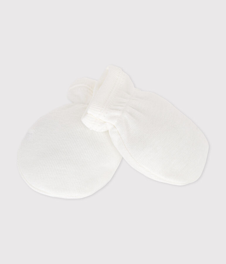 Babies' mittens in plain cotton white