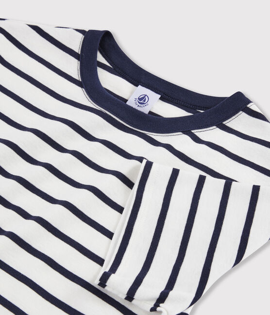 Women's Iconic Round-Neck Striped Cotton T-Shirt MARSHMALLOW white/SMOKING blue
