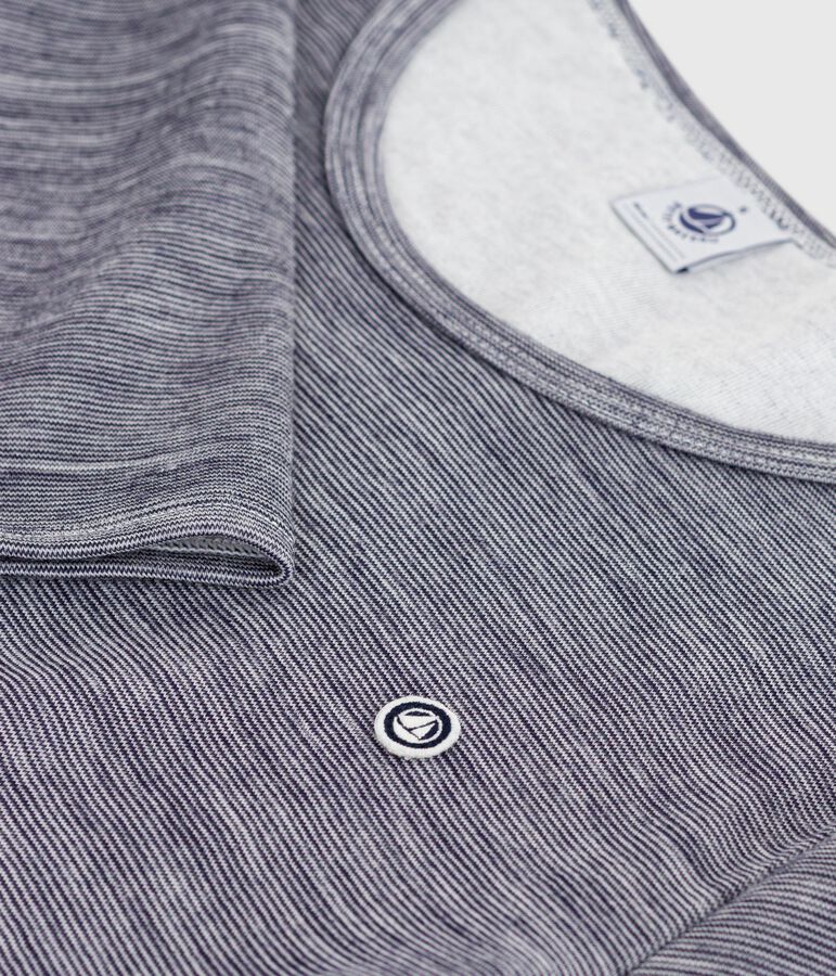 Women's long-sleeved striped wool and cotton T-shirt blue/white