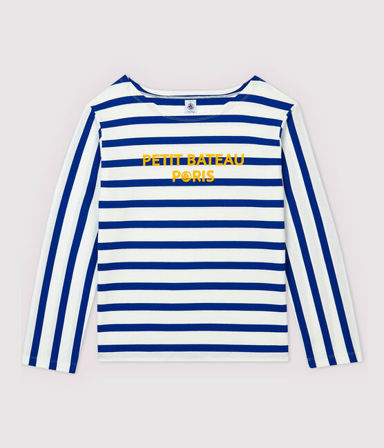 Women's Fine Breton Top. MARSHMALLOW white/SURF blue