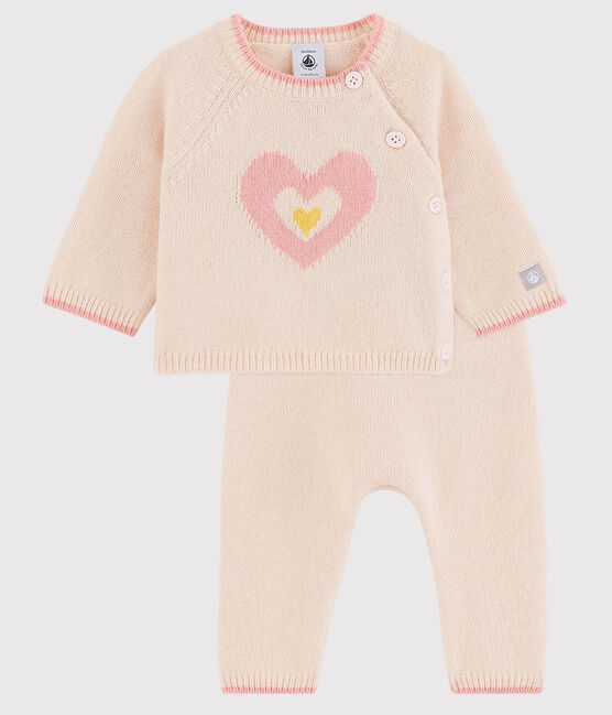 2-piece jacquard knit baby set FLEUR pink