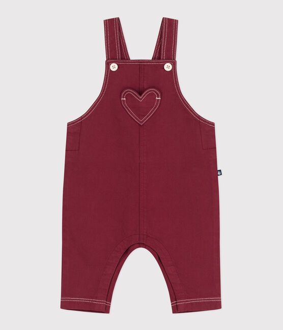 Babies' long-leg coloured denim dungarees AMARANTE