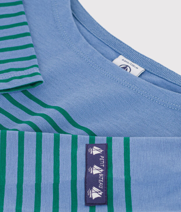Children's cotton Breton top blue/green